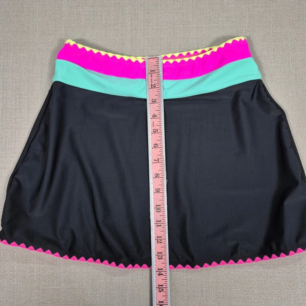 Popvil Womens 3 Piece Bikini Swim Skirt Set Black Pink Colorblock Ric Rac Size S